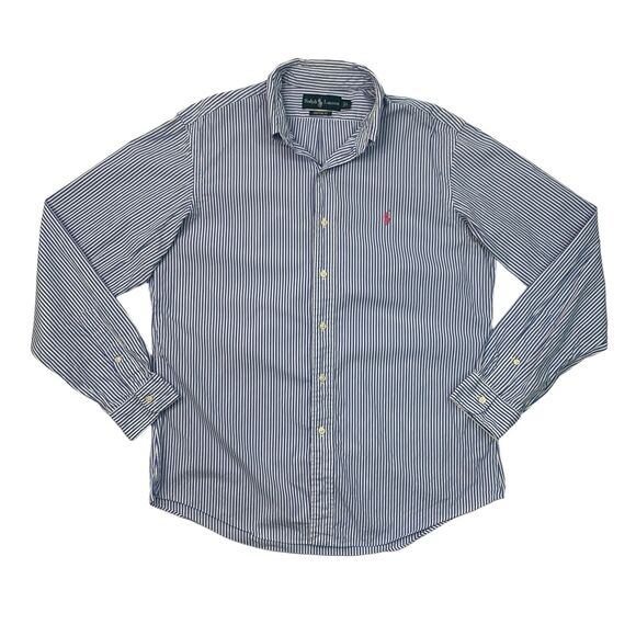 Ralph Lauren Shirt Mens L Large Cadet Blue Button Down Custom Fit Striped *READ - Picture 1 of 11